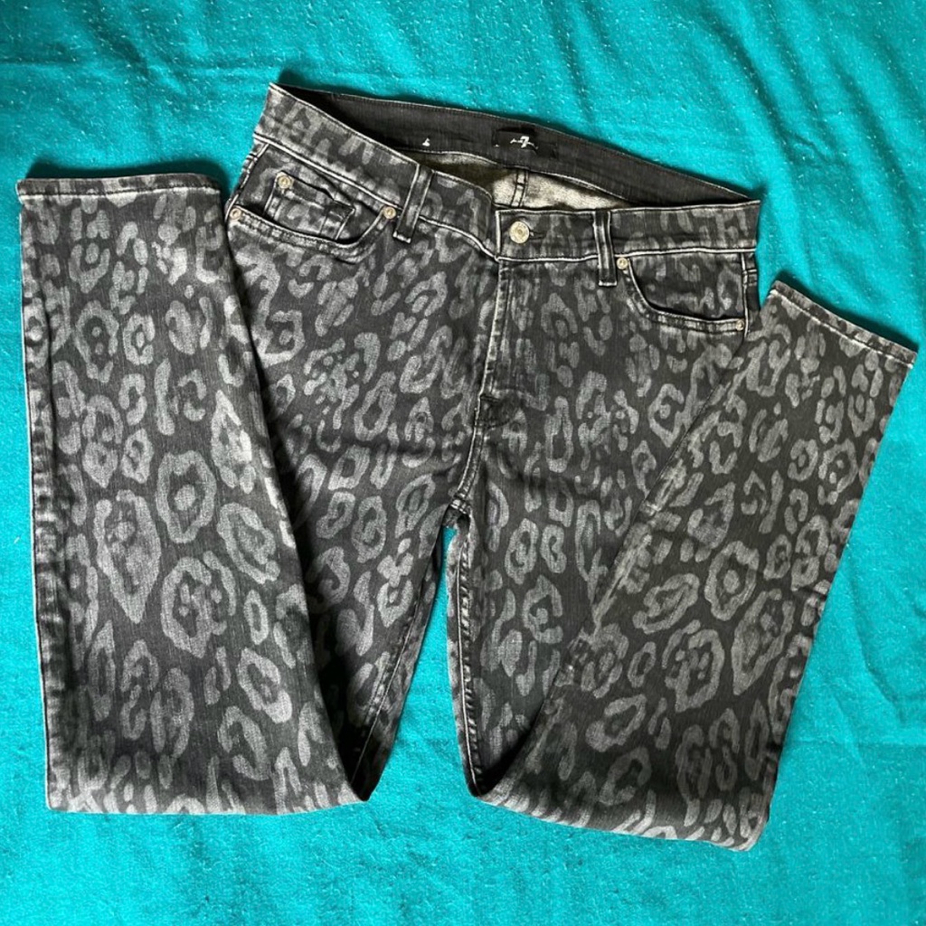 7 For All Mankind Gray Leopard Print Jeans